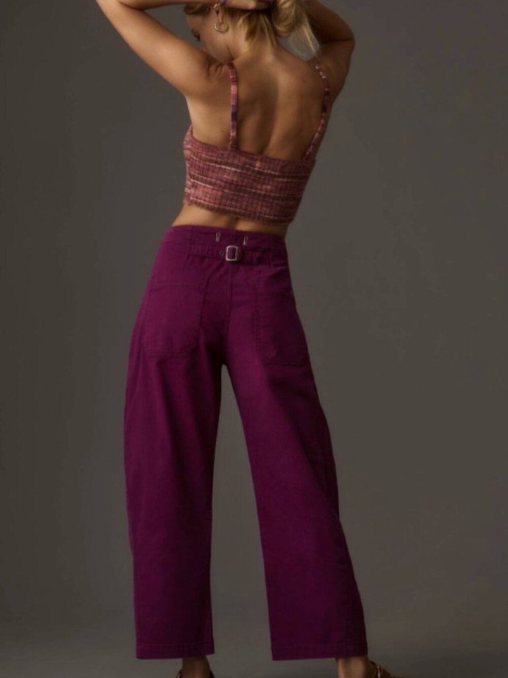 Pilcro Barrel Pant, button front, buckle back, purple, size 29 - Picture 9 of 9
